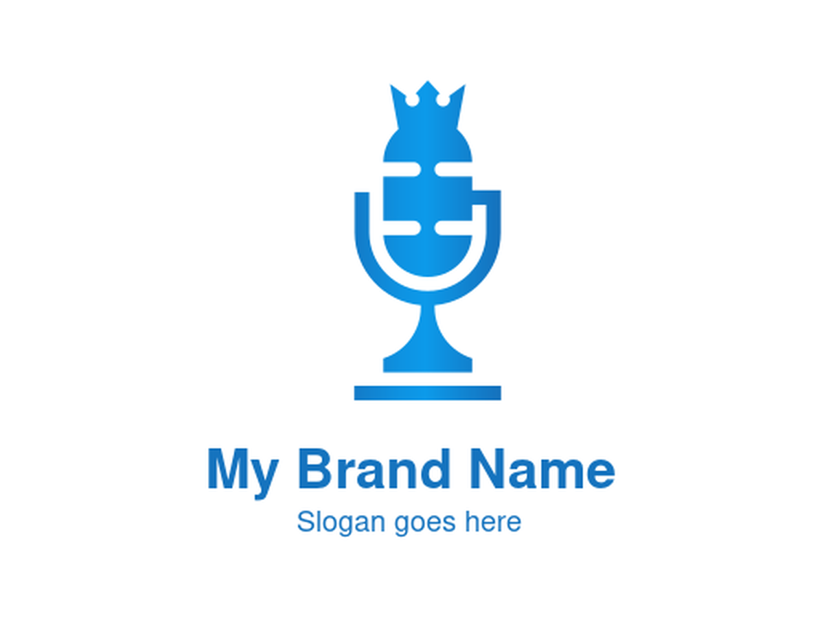 Vibrant Blue Crowned Microphone Symbol Logo Design for Prestigious Broadcasting and Royal Entertainment Branding